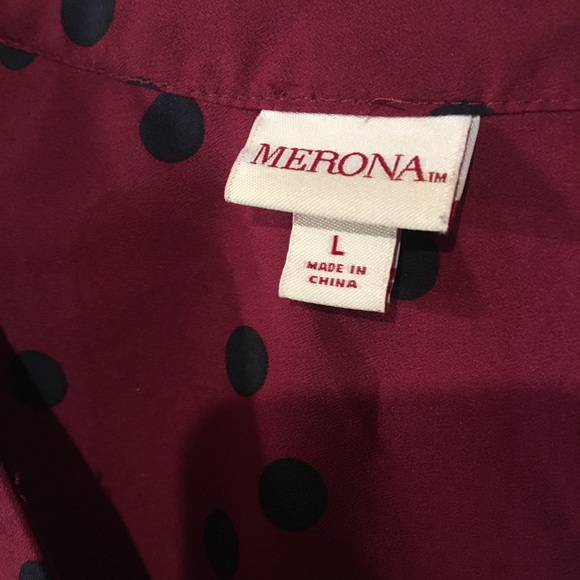 Merona Size L Blouse Maroon Navy Blue Buttons - Picture 4 of 7